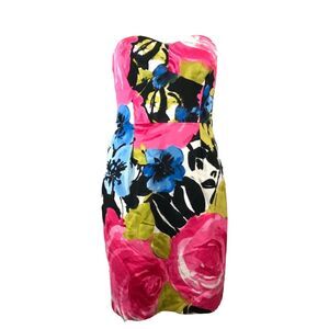 Trina Turk Dress Womens Sz 6 Pink Floral Strapless Cotton Stretch Sheath Mini